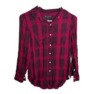 Banana Republic Shirt Women's Petite XXS Plaid Button Up Boyfriend Fit Top